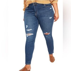 Old Navy Mid-Rise Power Slim Straight Blue Distressed Jeans Women’s Size 20